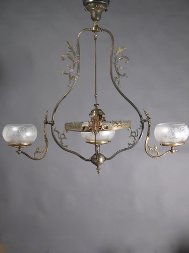 3-Light Art Nouveau Gas Chandelier